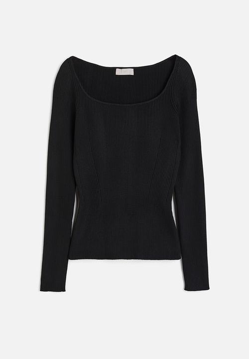 H&M - Fitted square-neck top - black