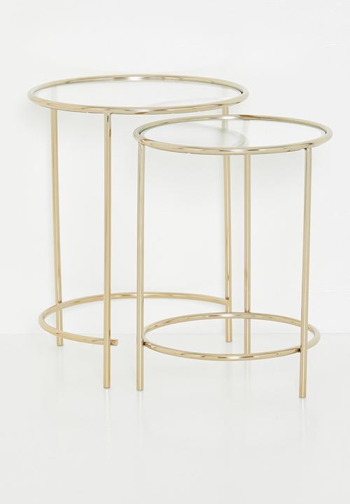 Sixth Floor - Glass top nested side table set - brass