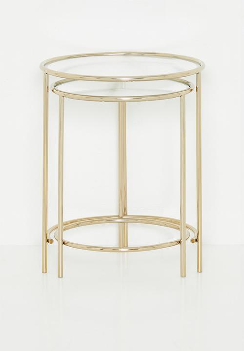Sixth Floor - Glass top nested side table set - brass