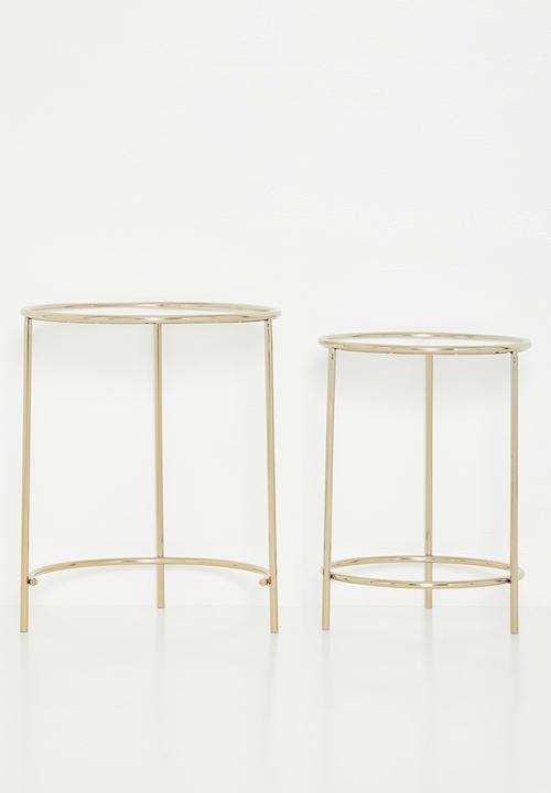 Sixth Floor - Glass top nested side table set - brass