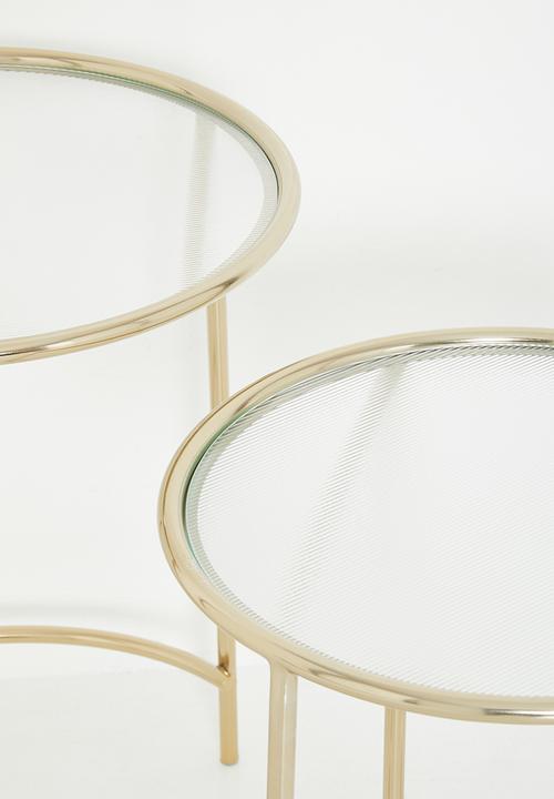 Sixth Floor - Glass top nested side table set - brass