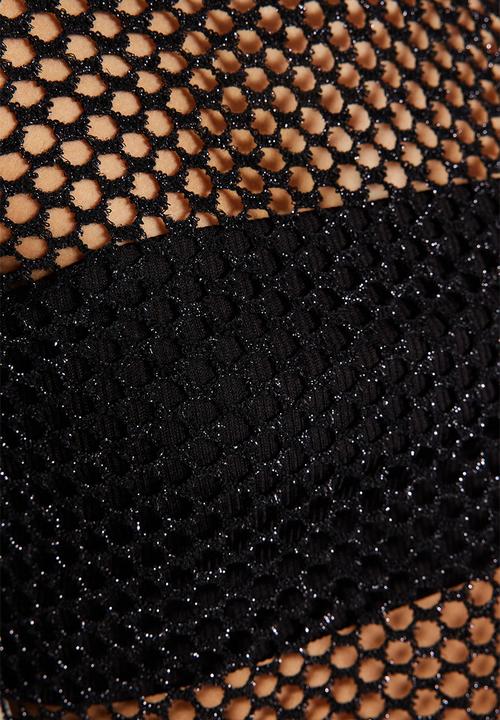 Trendyol - Lurex mesh, relaxed cut, crew neck crop knitted blouse - schwarz