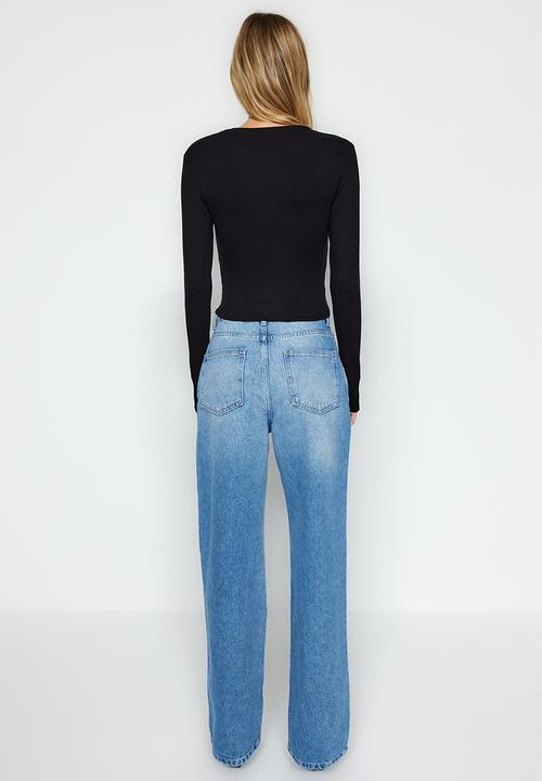 Trendyol - Premium viscose crew neck crop stretchy blouse - schwarz