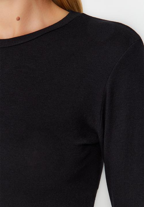 Trendyol - Premium viscose crew neck crop stretchy blouse - schwarz