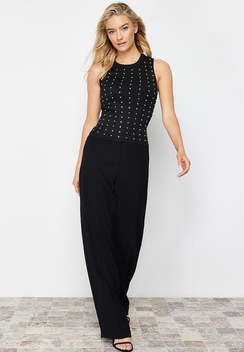 Trendyol - Black stone detailed crew neck knit blouse - schwarz