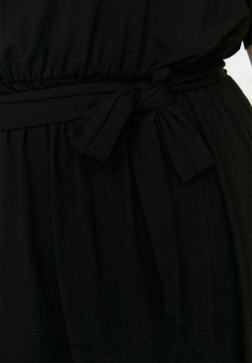 Trendyol - Plus Belted Knitted Crew Neck Dress - Black