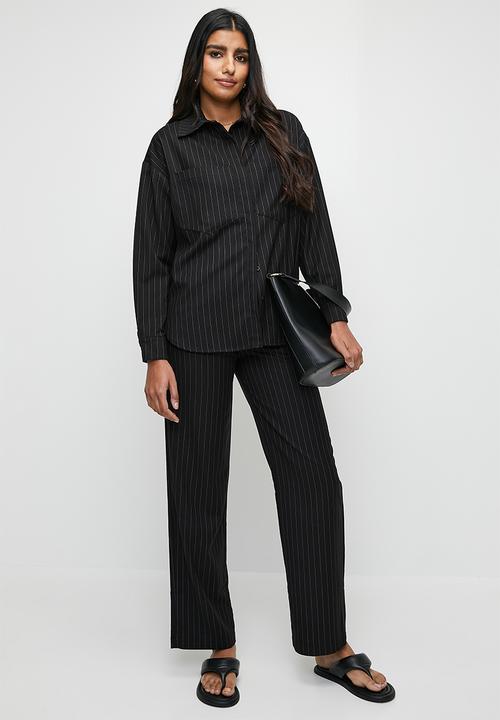 Me&B - Wide leg pant in - Black pinstripe