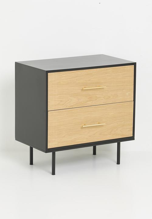 Sixth Floor - Adani oak veneer bedside table- Black & Natural
