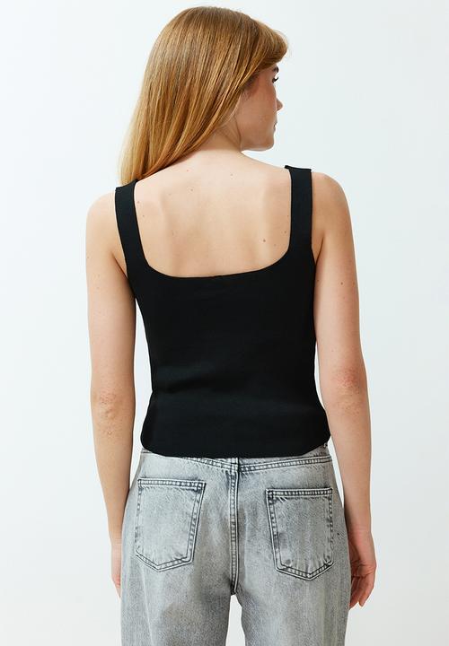 Trendyol - Black Crop Basic Knit Blouse - Schwarz