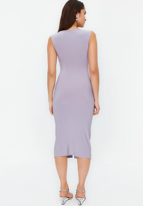 Trendyol - Fitted gathered detail midi dress - grey