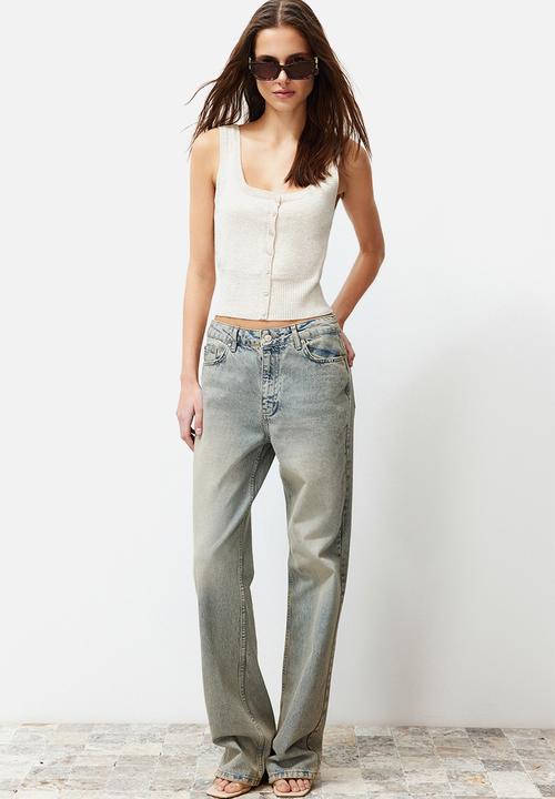 Trendyol - Ecru square neck knit blouse - ecru