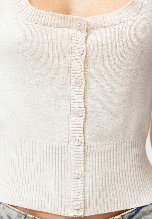 Trendyol - Ecru square neck knit blouse - ecru
