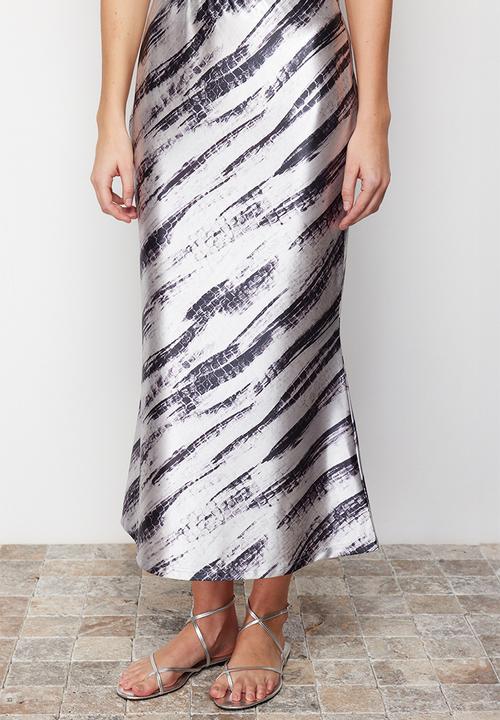 Trendyol - Patterned satin maxi knitted skirt - grey