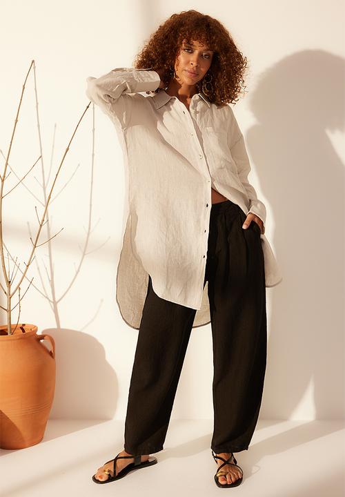 Trendyol - Gray oversize linen shirt - grey