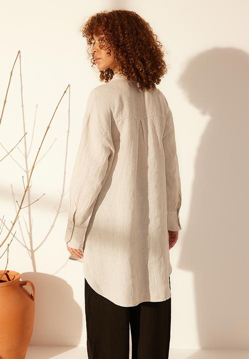 Trendyol - Gray oversize linen shirt - grey