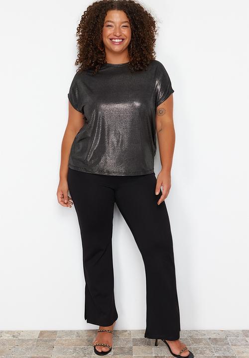 Trendyol - Plus metallic print knitted blouse - metallic