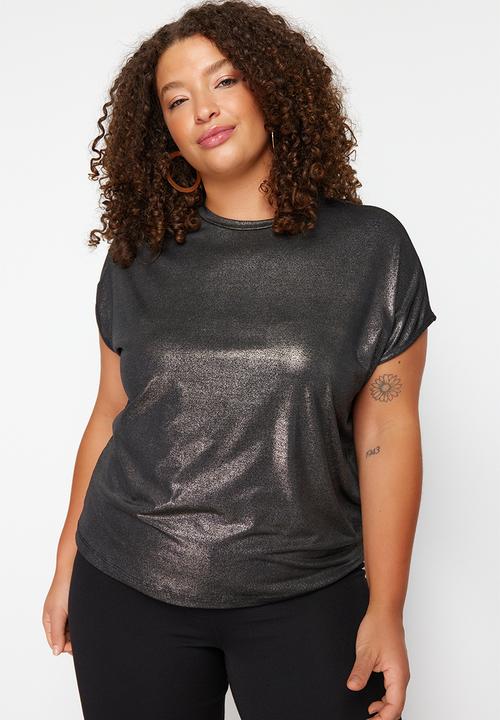 Trendyol - Plus metallic print knitted blouse - metallic