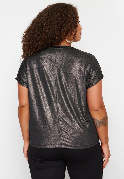Trendyol - Plus metallic print knitted blouse - metallic