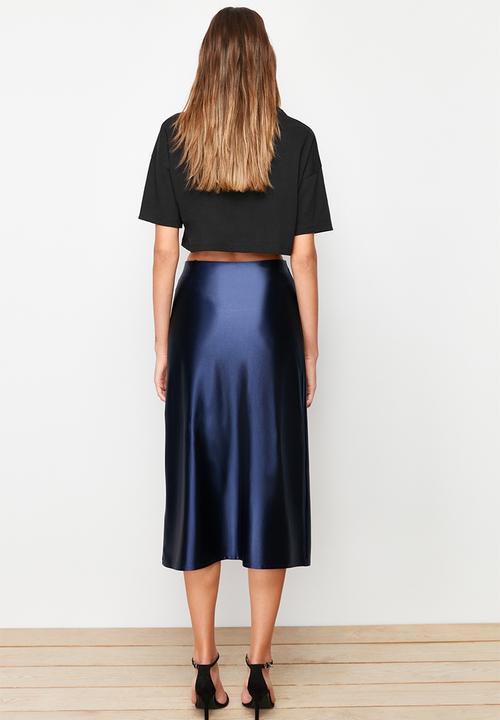Trendyol - Premium satin midi knit skirt - indigo