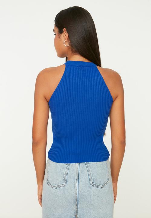 Trendyol - Basic halter neck knitwear blouse - sax
