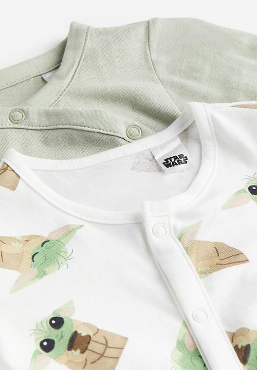 H&M - 2-Pack sleepsuits with full feet - white & green
