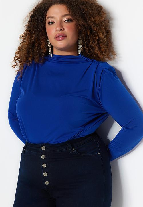 Trendyol - Plus with padded knitted knitted blouse - sax