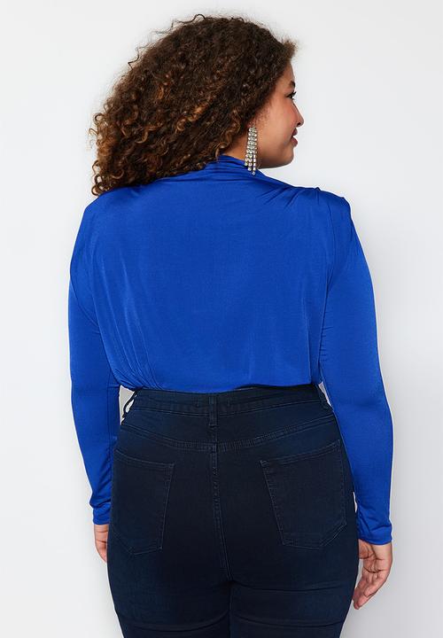 Trendyol - Plus with padded knitted knitted blouse - sax