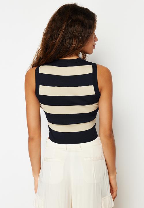 Trendyol - Crop striped knitwear blouse - dark blue