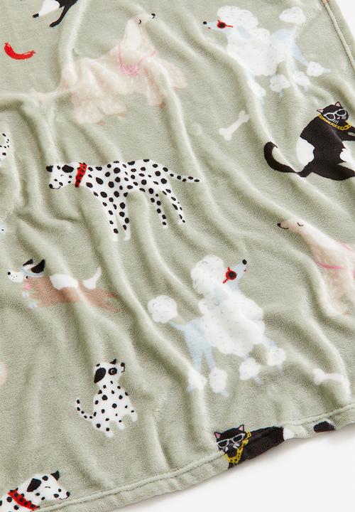 H&M - Patterned fleece blanket - Light green Dogs