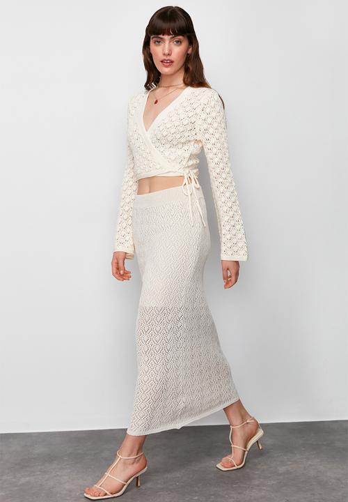Trendyol - Stone midi lined openwork knit skirt - stone