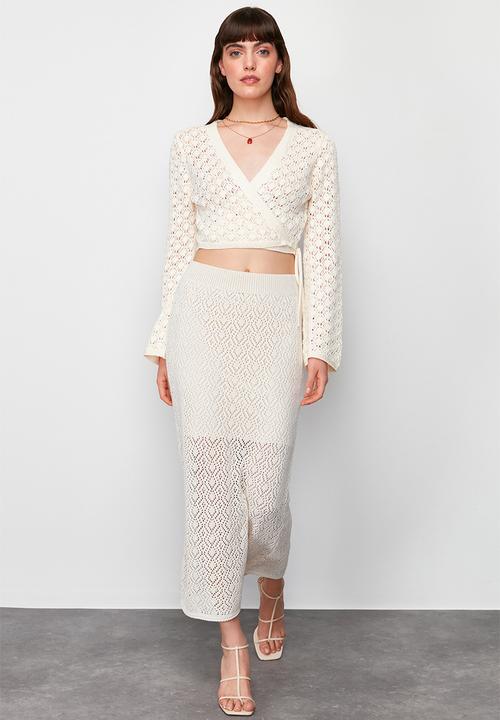 Trendyol - Stone midi lined openwork knit skirt - stone