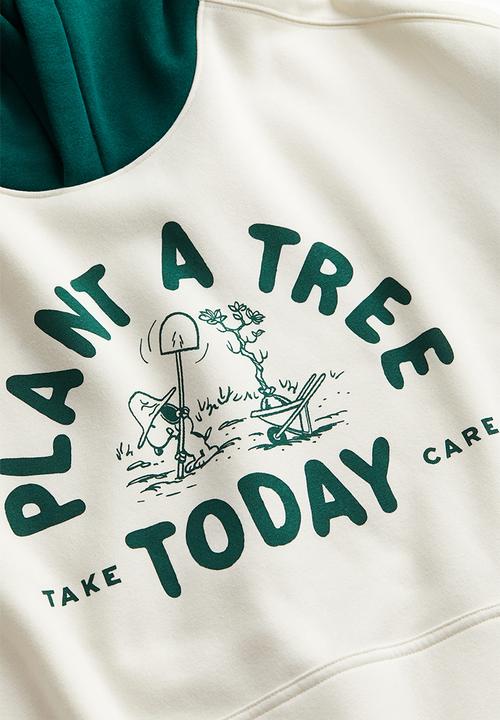 Relaxed fit printed hoodie - white plant a tree today - 1202557002