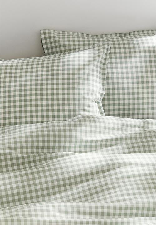 H&M - Patterned double/king size duvet cover set - Khaki green Gingham-check