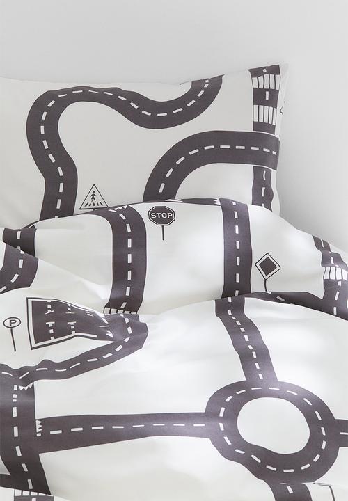 H&M - Patterned single duvet cover set - White Roads