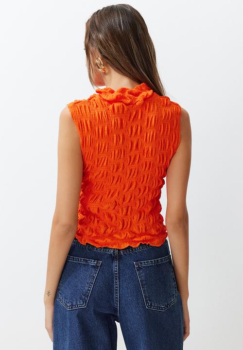 Trendyol - Premium high neck crop knit blouse - orange