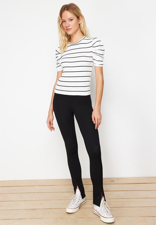 Trendyol - Striped fitted knit blouse - white
