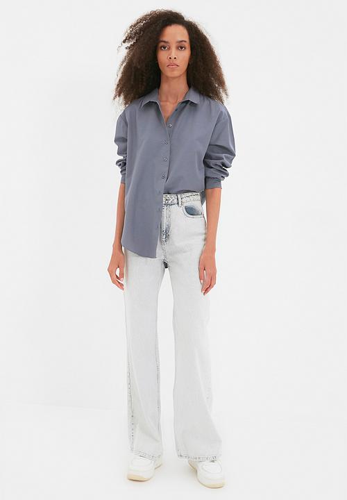 Trendyol - Loose fit cotton woven shirt - anthracite