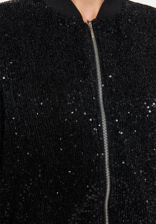 Trendyol - Knitted Sparkly Sequin Bomber Jacket - Schwarz