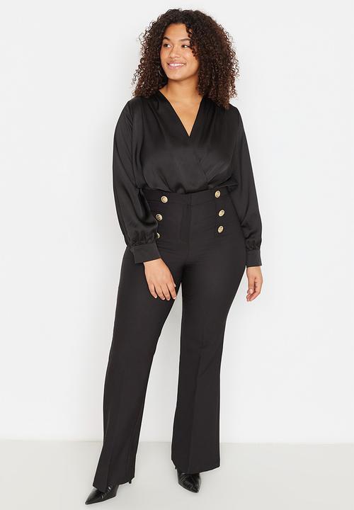 Trendyol - Plus Satin Look Bodysuit - Schwarz