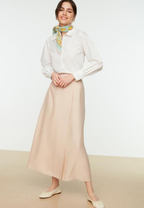 Trendyol - Beige tie detailed woven skirt - beige