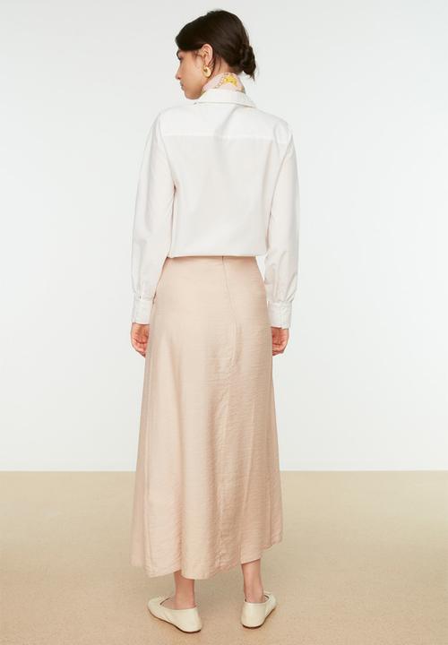 Trendyol - Beige tie detailed woven skirt - beige