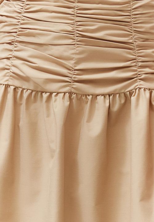 Trendyol - Beige high waisted gathered long skirt - beige