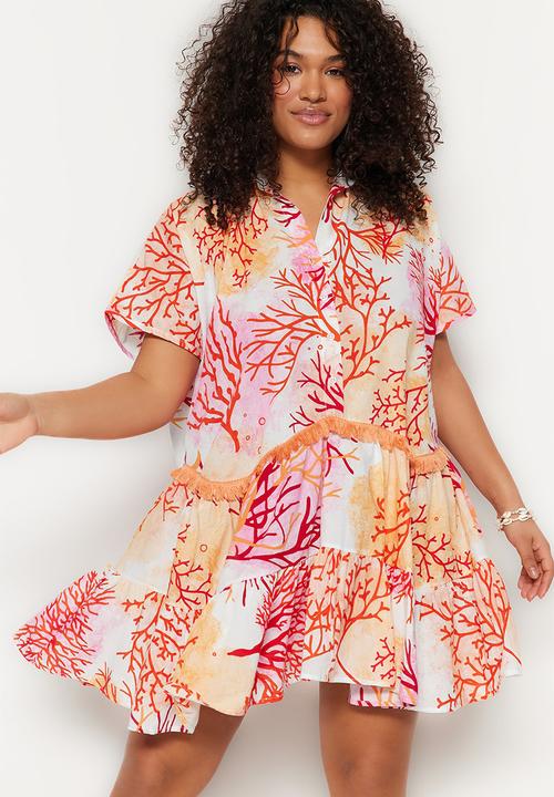 Trendyol - Plus patterned voile beach dress - orange