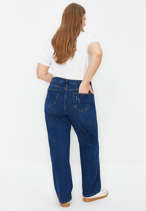Trendyol - Plus dark blue high waist jeans - dark blue