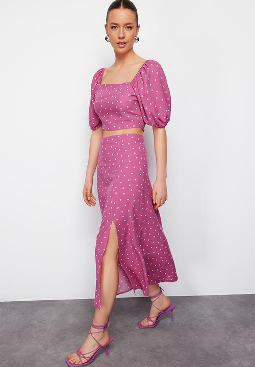 Trendyol - Slit midi woven two piece set - pink