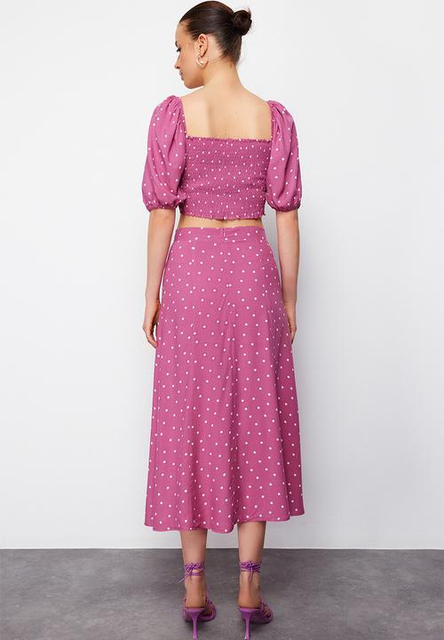 Trendyol - Slit midi woven two piece set - pink