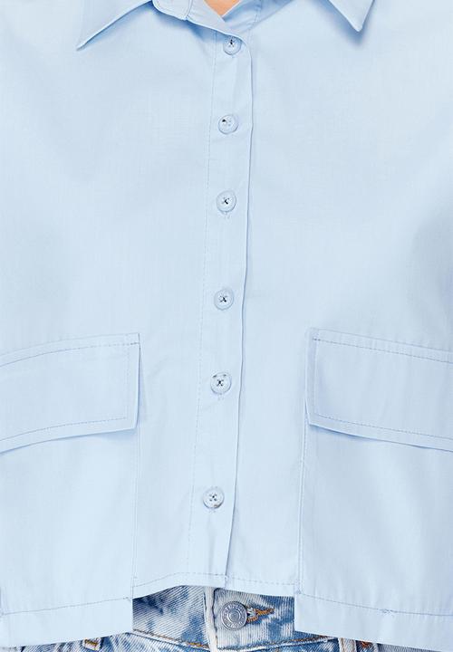 Trendyol - Blue Crop Pocket Detailed Woven Shirt - Blue