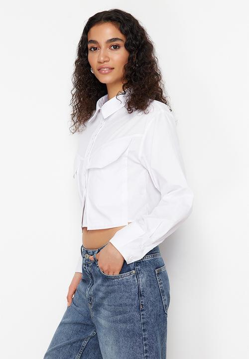 Trendyol - Big pocket oversize woven shirt - ecru