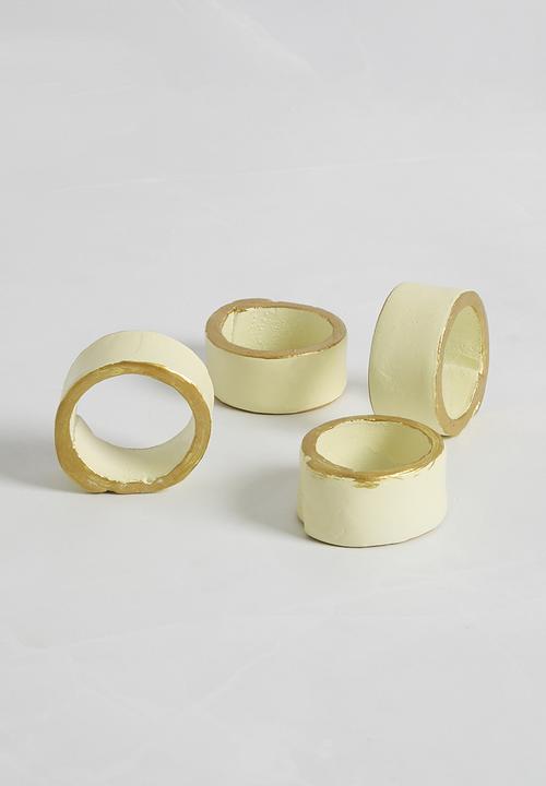 Sixth Floor - Glazed Napkin Rings Set Of 4 - Ivory