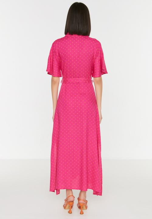 Trendyol - Belted maxi shirt dress - fuchsia